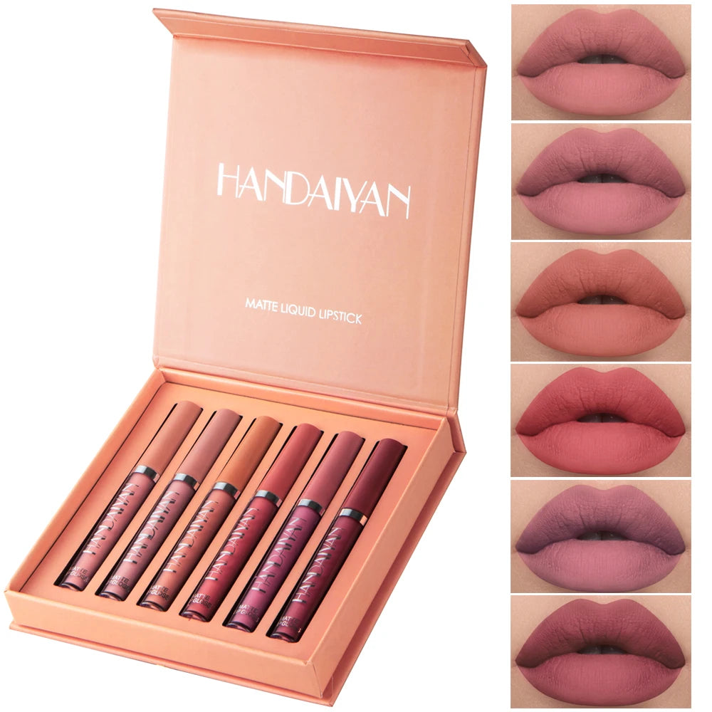 HANDAIYAN Set of 6 NonStick Cup Liquid lipstick , Long-Lasting Lip Gloss Gift Box – Matte Finish Lip Gloss, Resistant to Fading