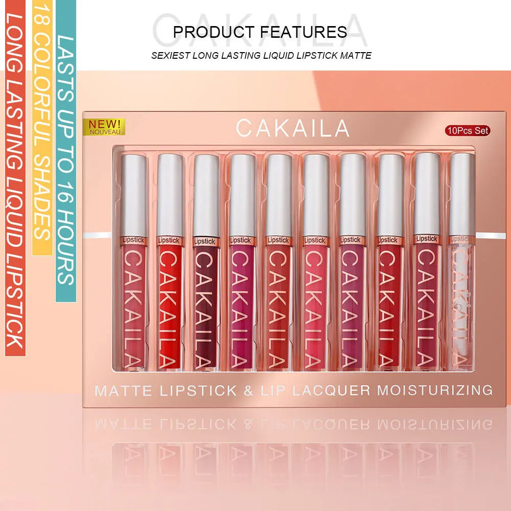 CAKAILA 10pcs/set Nude Lip Gloss Matte Velvet Lipstick Waterproof Long-lasting  Liquid Lipstick Women Moist Lip Tint