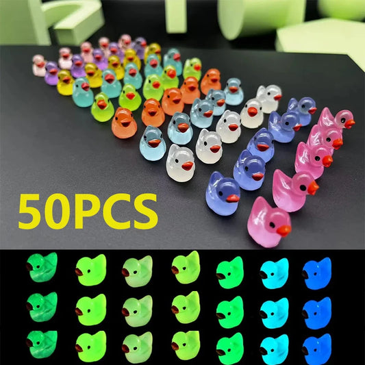 50PCS Glowing Mini Resin Little Ducks Moss Microlandscape Miniature Duck Figurines Fairy Garden Accessories Home Decor