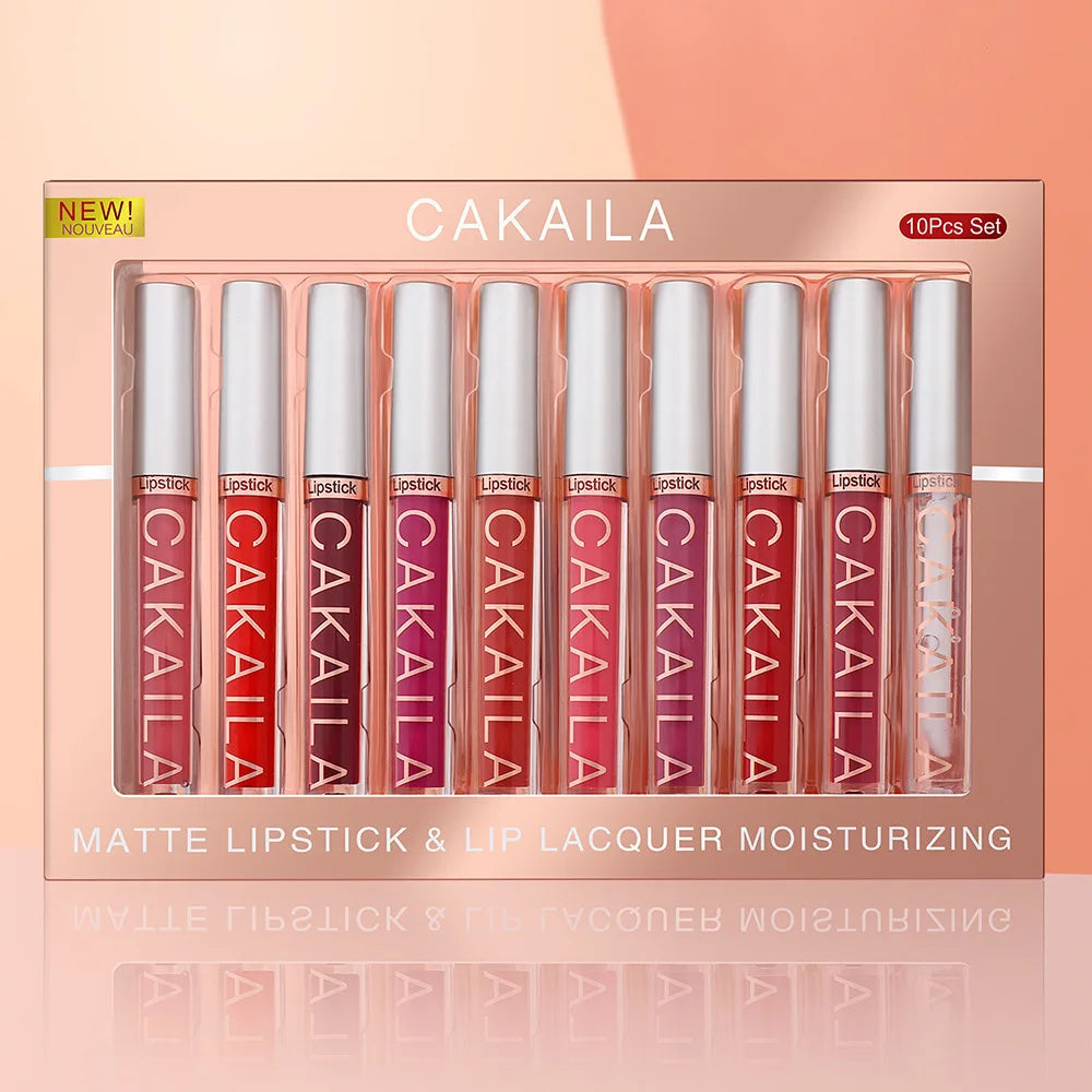 CAKAILA 10pcs/set Nude Lip Gloss Matte Velvet Lipstick Waterproof Long-lasting  Liquid Lipstick Women Moist Lip Tint