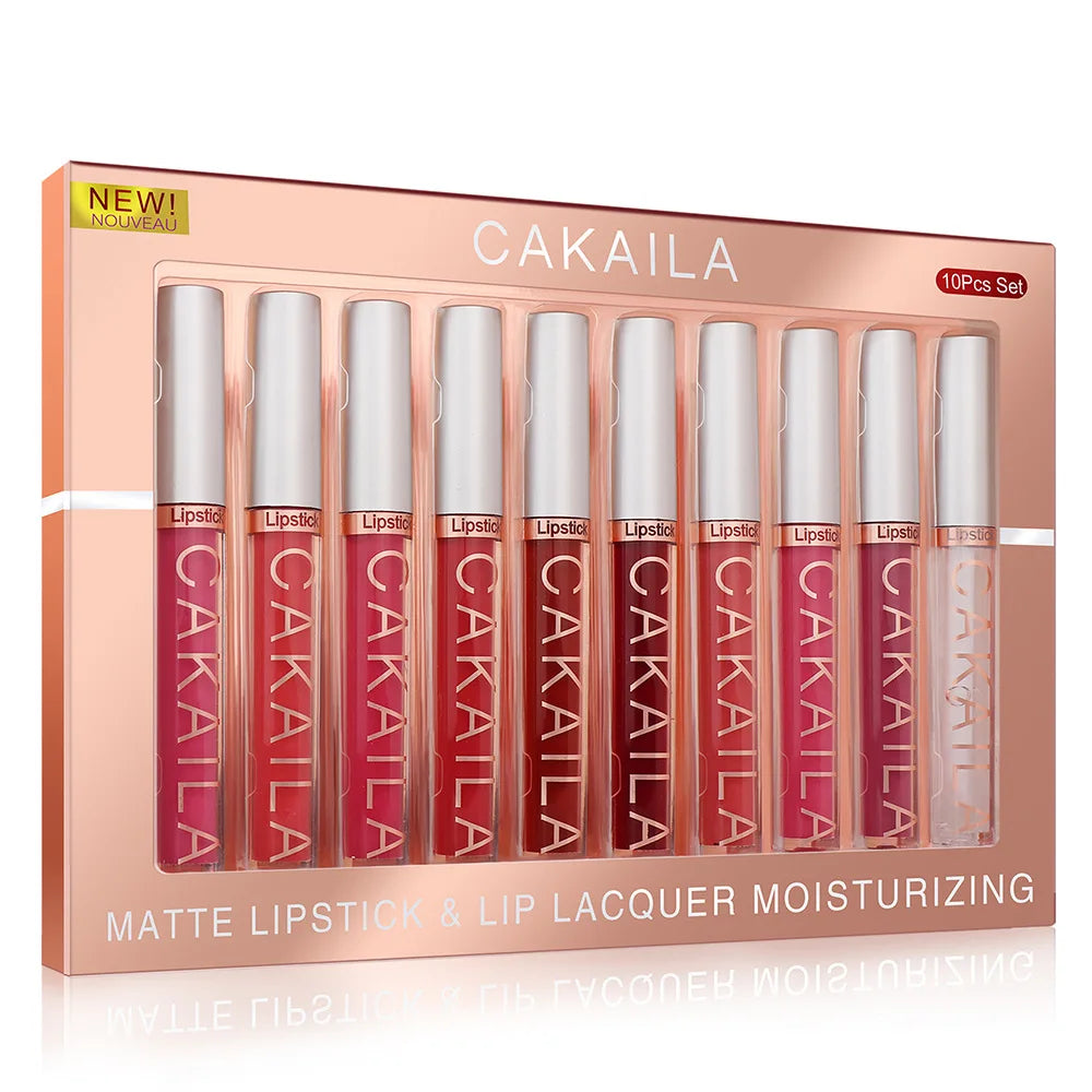 CAKAILA 10pcs/set Nude Lip Gloss Matte Velvet Lipstick Waterproof Long-lasting  Liquid Lipstick Women Moist Lip Tint