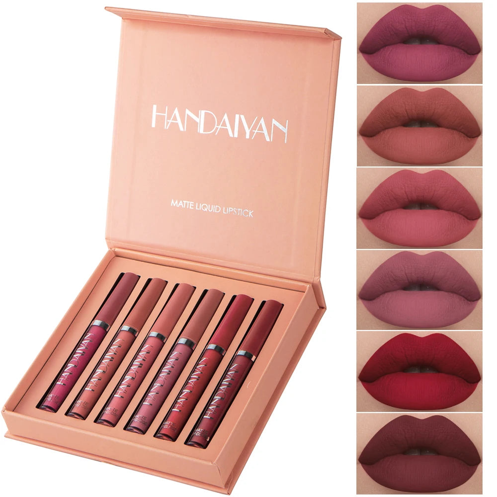 HANDAIYAN Set of 6 NonStick Cup Liquid lipstick , Long-Lasting Lip Gloss Gift Box – Matte Finish Lip Gloss, Resistant to Fading