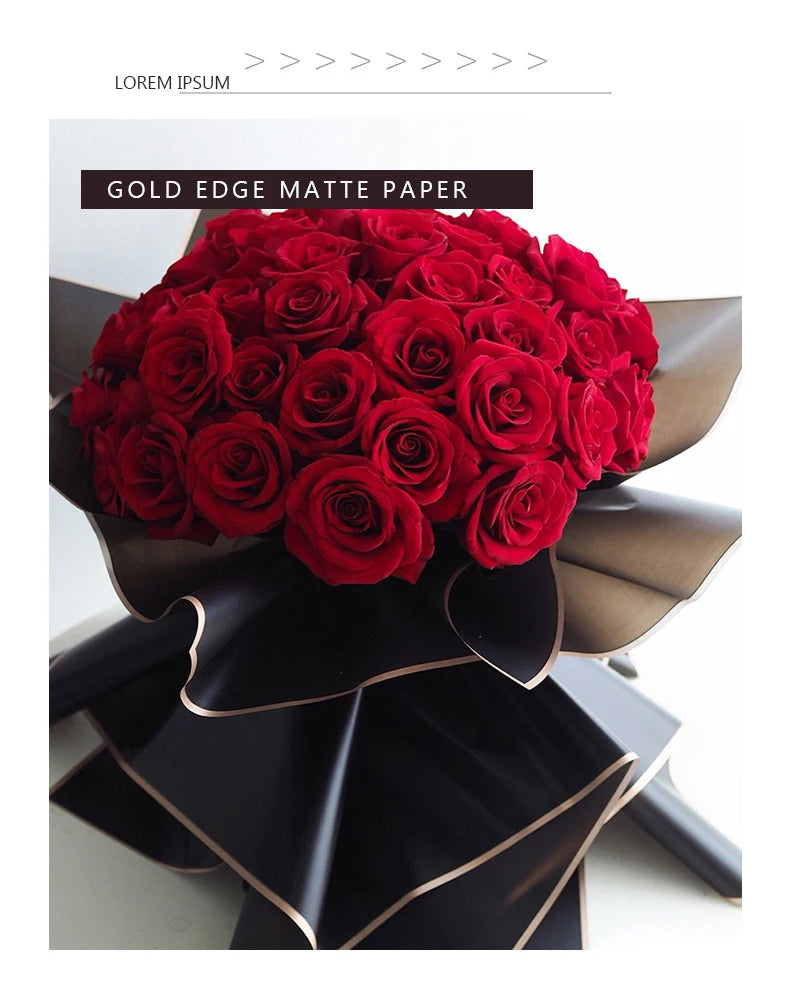 10 Sheets Flower Wrapping Paper with Golden Edges, Waterproof Bouquet Packaging - Ideal for DIY Weddings & Birthdays