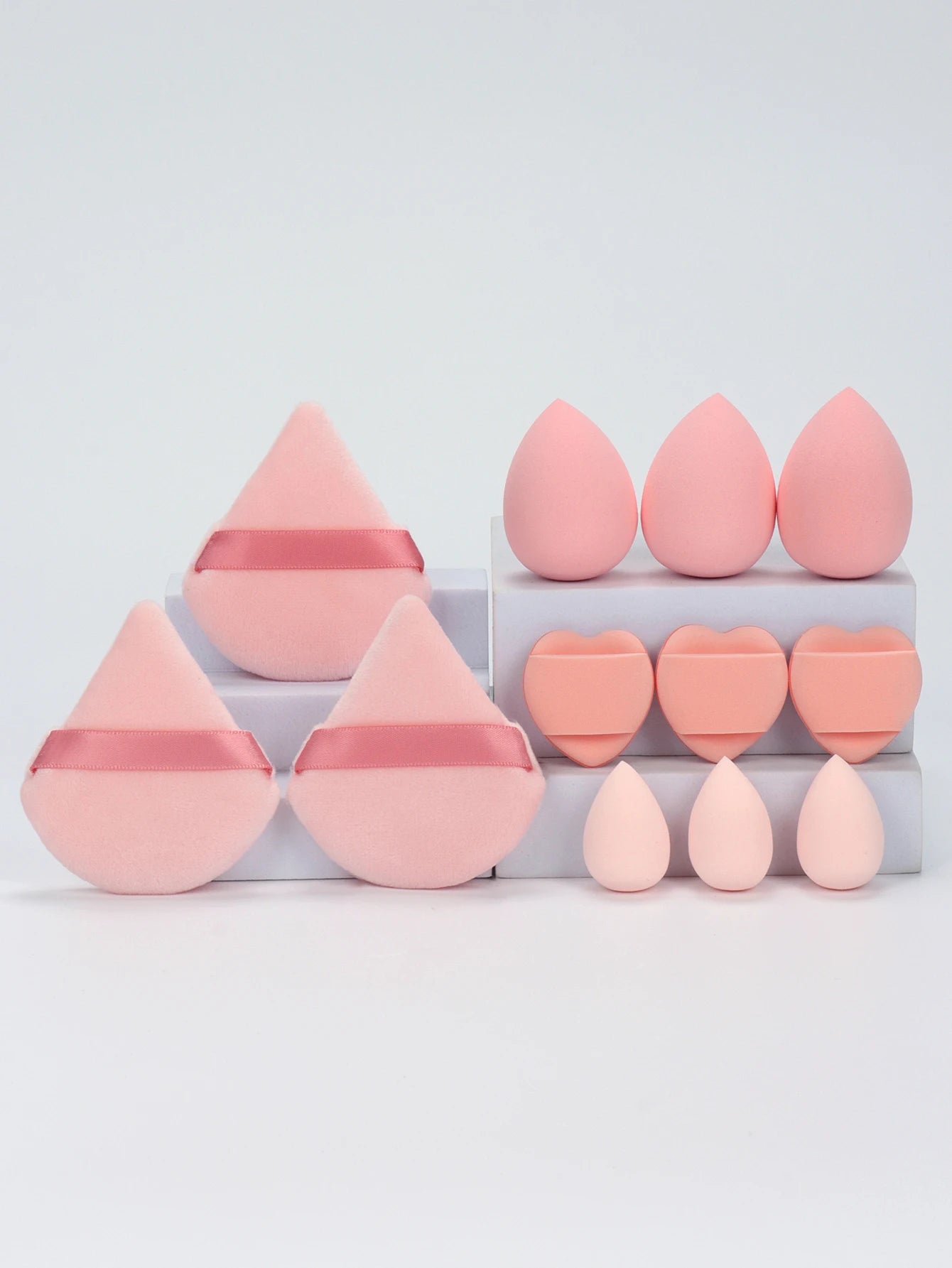 12-Piece All-Purpose Makeup Sponge Set, Made of 3 Loose Powder Puffs, 3 Mini Air Cushion Puffs, 3 Beauty Eggs and 3 Mini Beauty